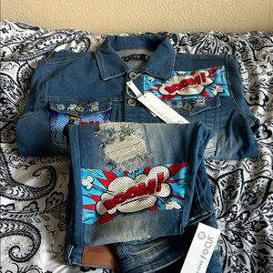 Men Denim Jacket and jeans set with Comic 'BOOM!' Patch - Blue